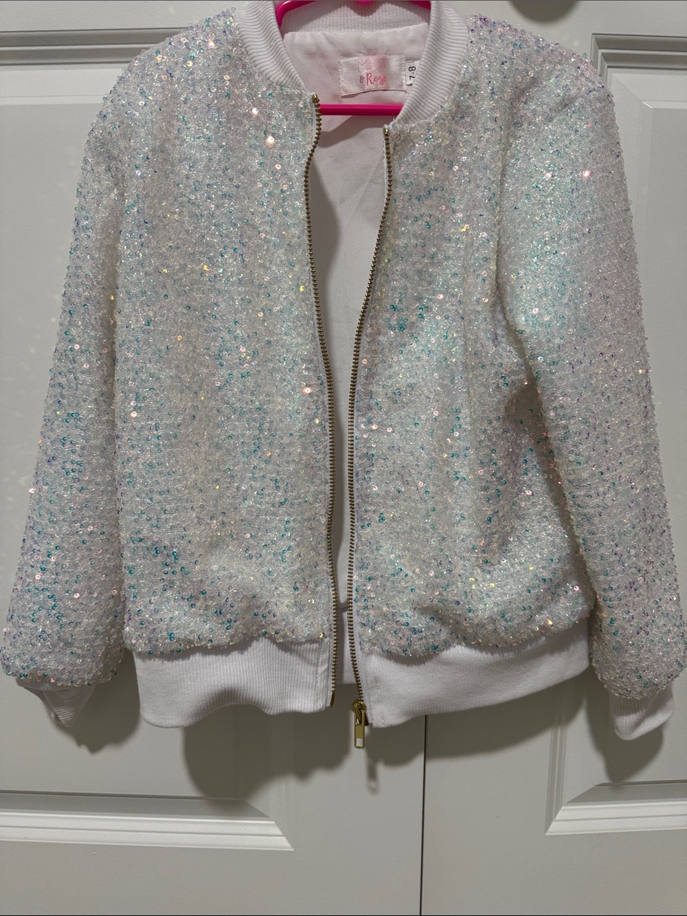 Sparkle Sequin Bomber Jacket for Kids - White